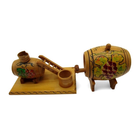 Miniature WOODEN BARREL Set with Grape Design Hungary Vintage - Picture 3 of 10